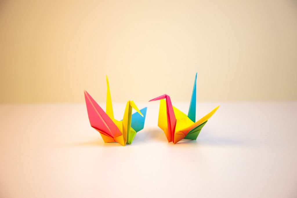 colorful origami cranes